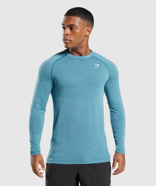 Panske Mikiny Gymshark Vital Seamless Light Long Sleeve Tyrkysové | PR0629351